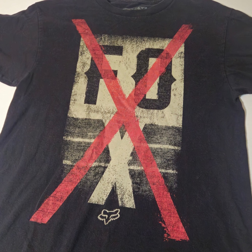 Fox Racing T-Shirt Mens Medium Black Graphic Logo Regular Fit Short Sleeve Tee